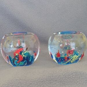 Hand Blown Glass Paperweights. Set Of 2.  Candlesticks.